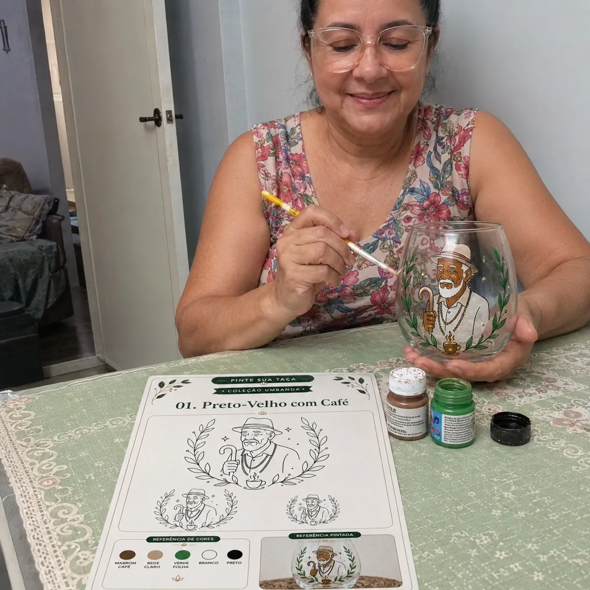 Taça do Preto-Velho com Café sendo pintada sobre a mesa